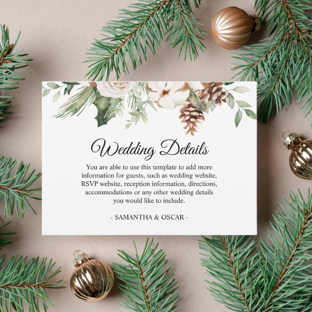 Watercolor Winter Green Pine Tree & White Flowers Enclosure Card (Creator Uploaded)
