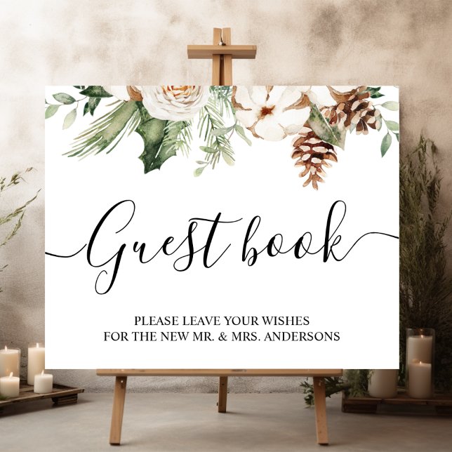 Watercolor Winter Green Pine Tree & White Flowers Poster (Creator Uploaded)