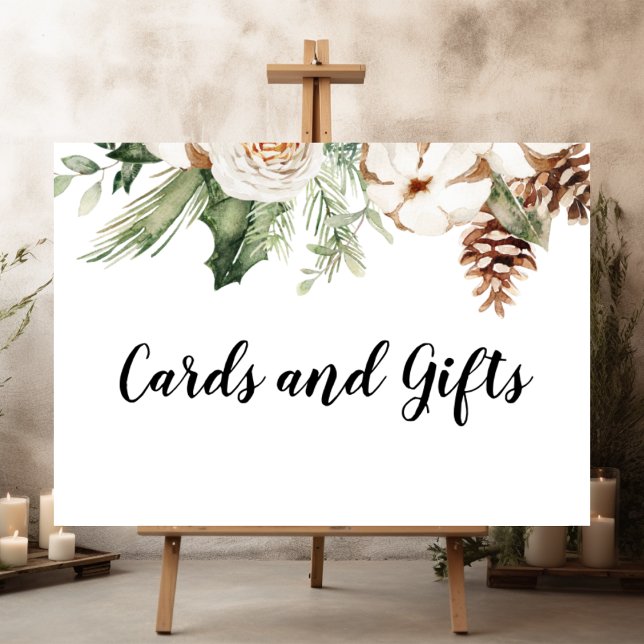 Watercolor Winter Green Pine Tree & White Flowers Poster (Creator Uploaded)