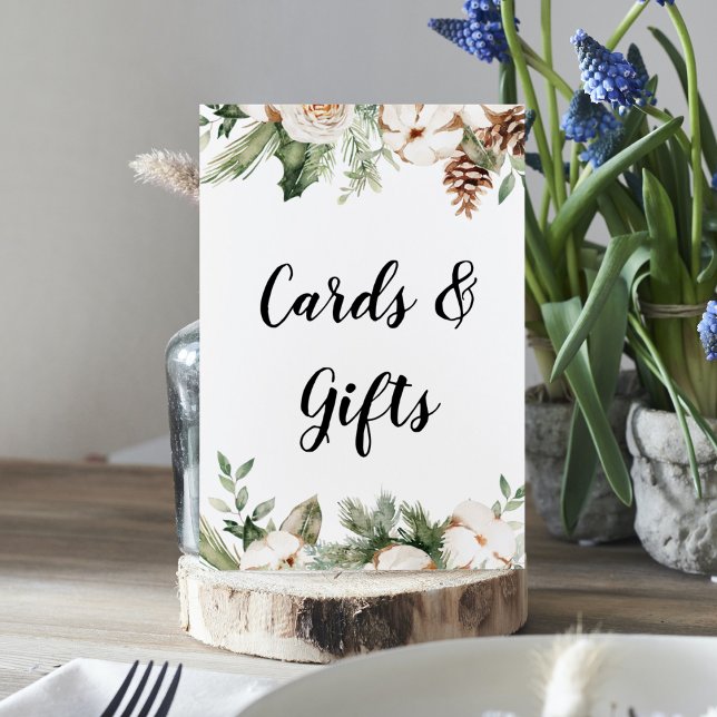 Watercolor Winter Green Pine Tree & White Flowers Poster (Creator Uploaded)