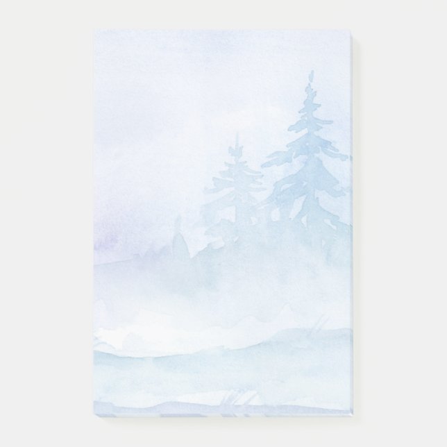 Watercolor Winter Green Pine Trees Post-it Notes (Front)