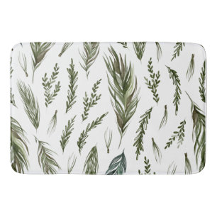 Watercolor Winter Green Seamless Pattern Bath Mat
