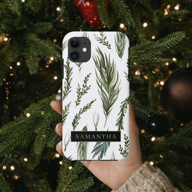 Watercolor Winter Green Seamless Pattern  Case-Mate iPhone Case (Creator Uploaded)