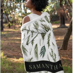 Watercolor Winter Green Seamless Pattern  Fleece Blanket