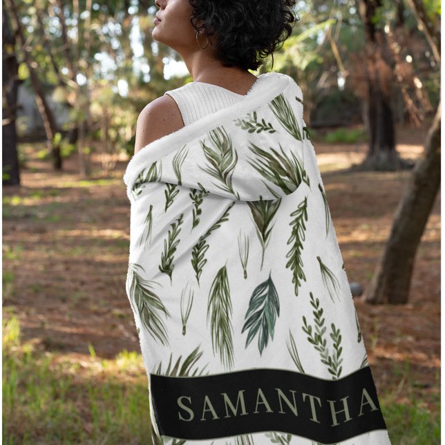 Watercolor Winter Green Seamless Pattern  Fleece Blanket (Creator Uploaded)