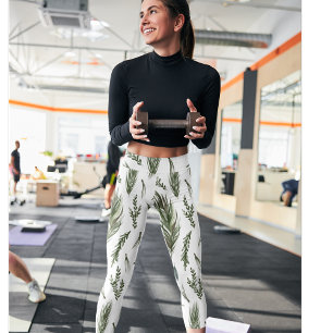 Watercolor Winter Green Seamless Pattern Leggings