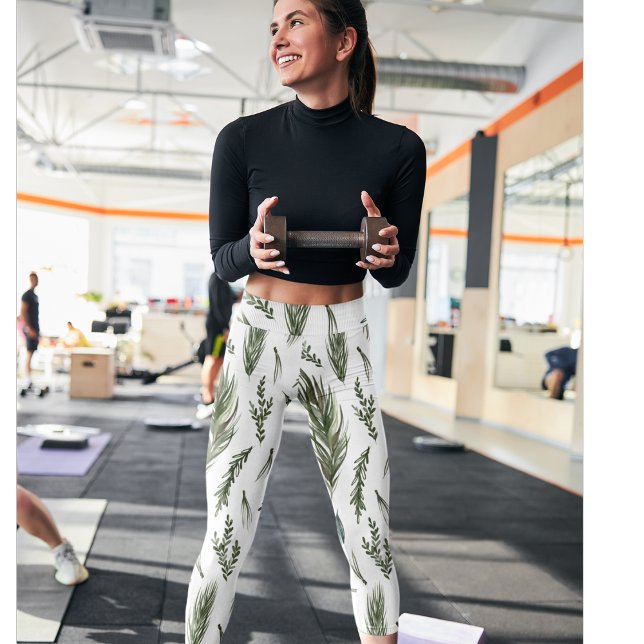 Watercolor Winter Green Seamless Pattern  Leggings (Creator Uploaded)