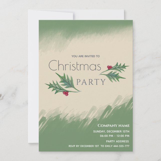  Watercolor winter greenery Christmas party  Invitation (Front)
