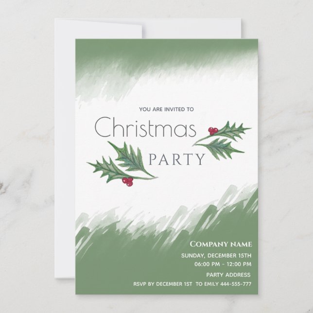  Watercolor winter greenery Christmas party  Invitation (Front)