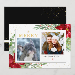 Watercolor Winter Greenery + Gold  Holiday Card