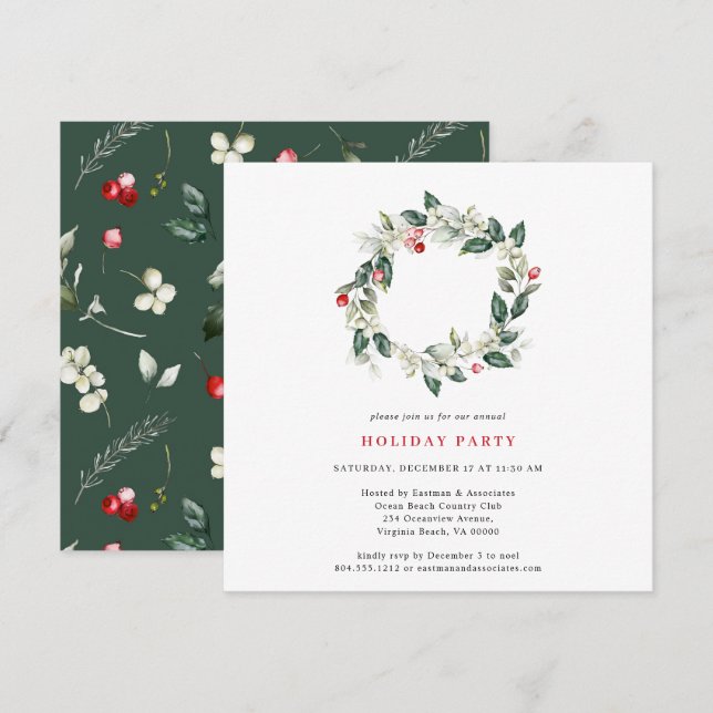 Watercolor Winter Greenery Holiday Party  (Front/Back)
