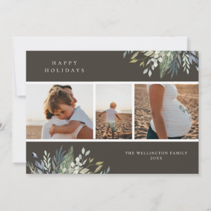 Watercolor Winter Greenery Holiday Photo Collage