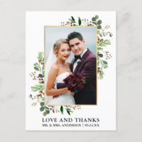 Watercolor Winter Greenery Love Thanks Gold