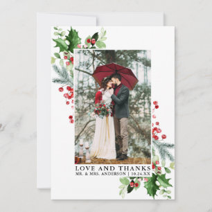 Watercolor Winter Greenery Love Thanks Wedding Thank You Card