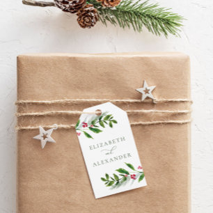 Watercolor Winter Greenery Modern Christmas Gift Tags
