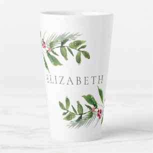 Watercolor Winter Greenery Modern Christmas Latte Mug