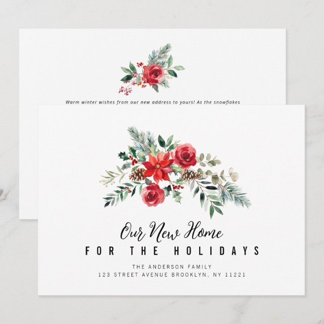watercolor winter greenery moving announcement (Front/Back)