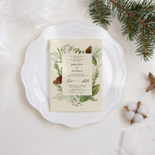 Watercolor Winter Greenery Posponed Wedding Invitation