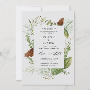 watercolor winter greenery  postponed  Wedding Invitation