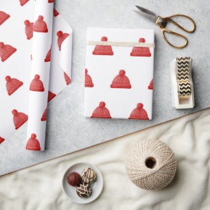 Watercolor winter hat pattern. Christmas holiday Wrapping Paper