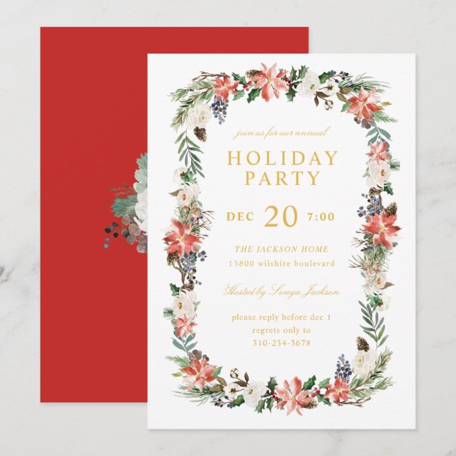 Watercolor Winter Holiday Christmas Party Invitation (Front/Back)