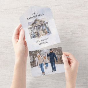Watercolor Winter Home Christmas Greetings All In One Invitation