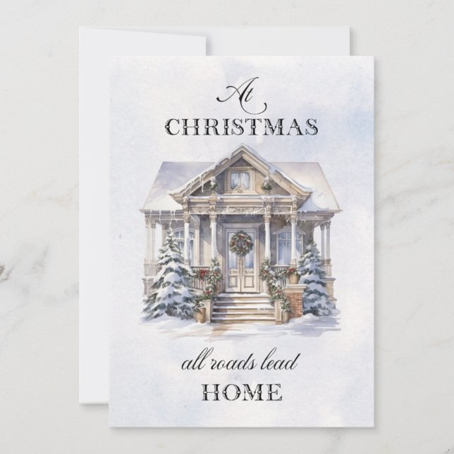 Watercolor Winter Home Christmas Greetings Holiday Card (Front)