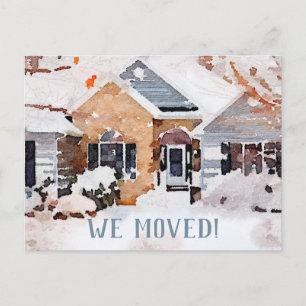 Watercolor Winter Home, We Moved Announcement Postcard