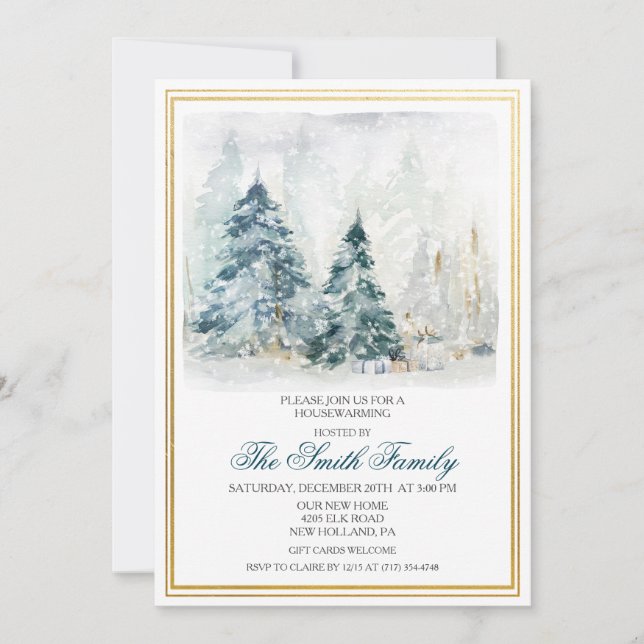 Watercolor Winter Housewarming Invitation (Front)