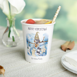 Watercolor Winter Lady Gnome Merry Christmas Paper Cups
