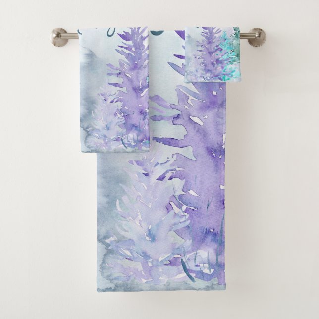 Watercolor Winter Landscape Happy Holidays Bath Towel Set (Insitu)