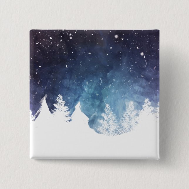 Watercolor Winter Landscape Holiday | Pin Button (Front)