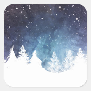 Watercolor Winter Landscape Holiday Sticker
