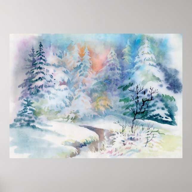 Watercolor winter landscape illustration poster (Front)
