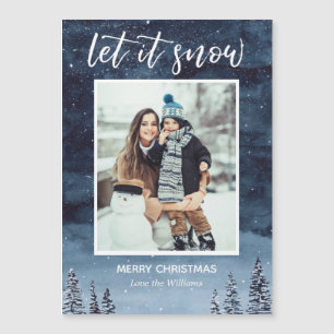 Watercolor Winter Let it Snow Photo Christmas Card