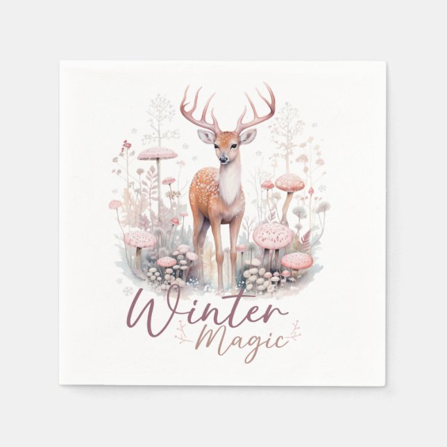 Watercolor Winter Magic Deer  Napkin (Front)