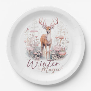 Watercolor Winter Magic Deer  Paper Plate