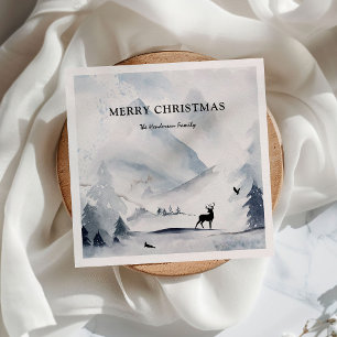Watercolor Winter Mountains Christmas  Napkin