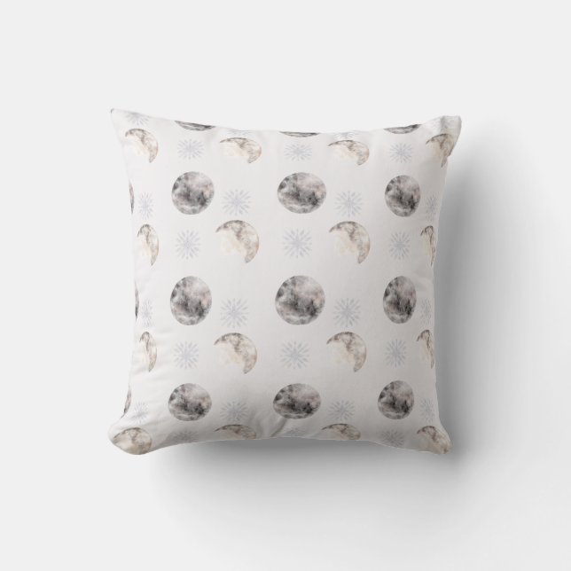 Watercolor Winter Night Moon Pattern Cushion (Front)