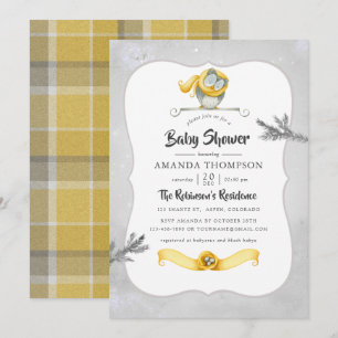 Watercolor Winter Owl Christmas Baby Shower Invitation
