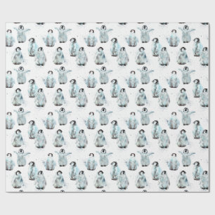 Watercolor Winter Penguins Baby Shower Wrapping Paper