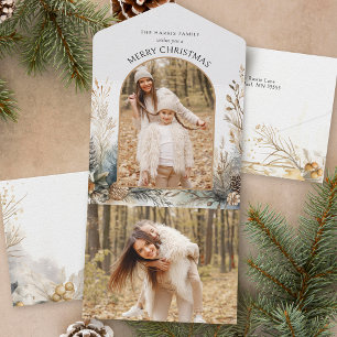 Watercolor Winter Pine Botanical Arch 1-Photo All In One Invitation