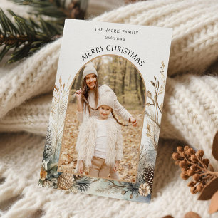 Watercolor Winter Pine Botanical Arch 1-Photo Holiday Card