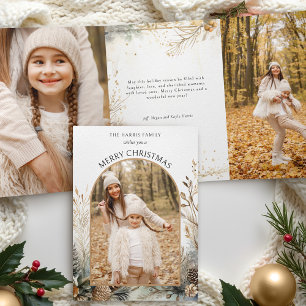 Watercolor Winter Pine Botanical Arch 1-Photo Tri-Fold Card