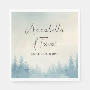Watercolor Winter Pine Forest Custom Name Napkin