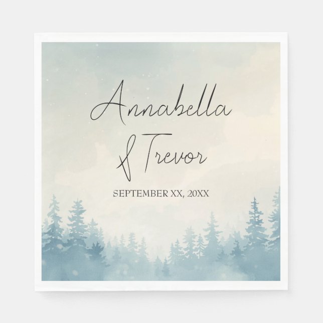 Watercolor Winter Pine Forest Custom Name Napkin (Front)