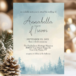 Watercolor Winter Pine Forest Romantic Wedding Invitation