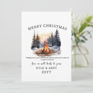 Watercolor Winter Pine tree Bonfire Christmas Invitation