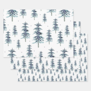 Watercolor Winter Pine Tree Pattern  Wrapping Paper Sheet