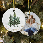 Watercolor Winter Pine Trees Christmas Photo Ceramic Tree Decoration<br><div class="desc">This rustic winter woodland Merry Christmas ceramic ornament features 3 snow-dusted watercolor pine trees on the front,  and a photo template on the back. Please visit the collection for matching products,  or contact me through Zazzle Chat for design tweaks or more matching products.</div>